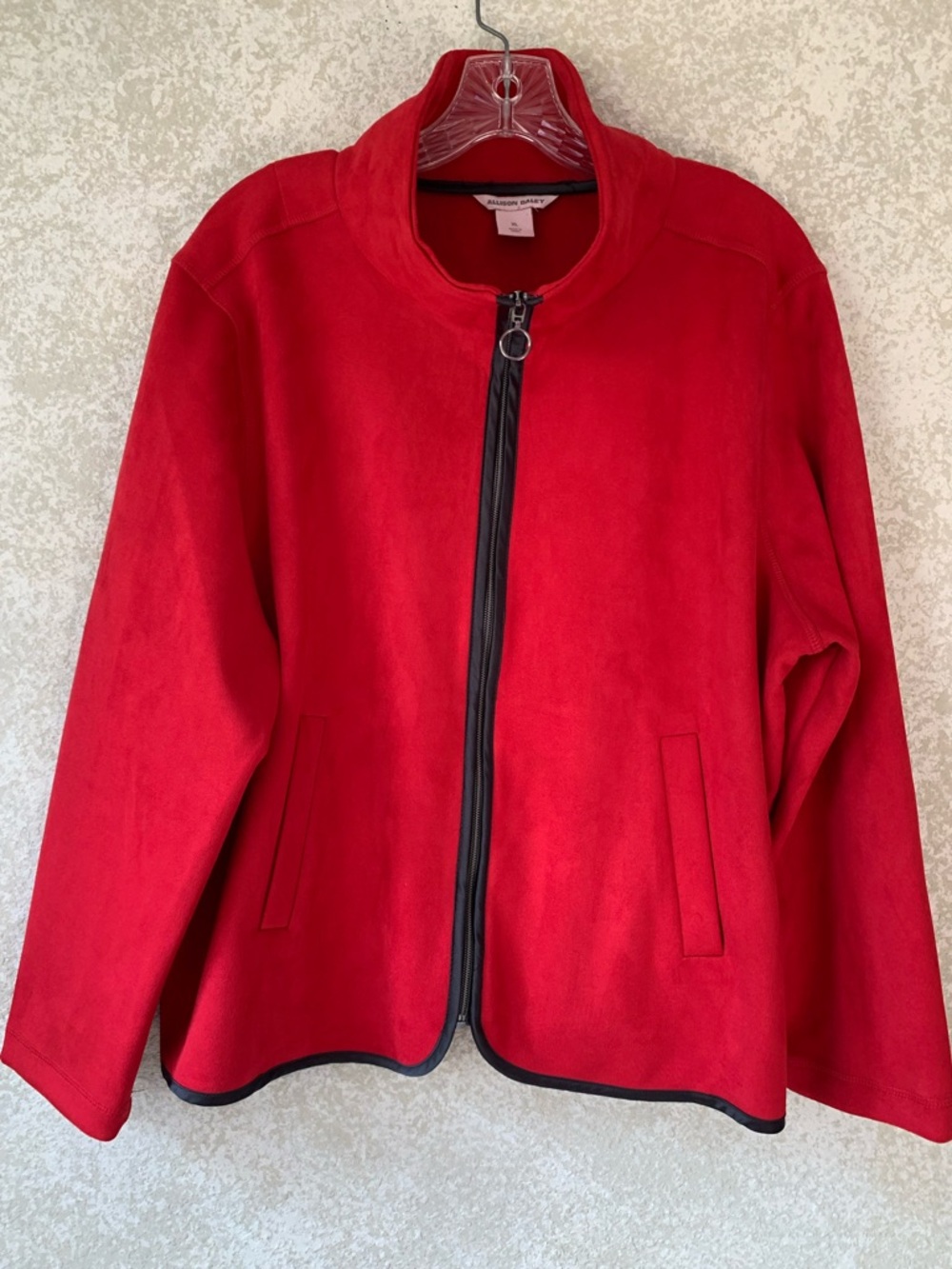 Allison Daley Red  Faux Suede Zip-Front Comfort Jacket XL Relaxed Everyday Cozy